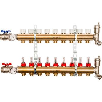 Распределительный коллектор из латуни с расходомерами STOUT 9 выходов, SMB 0473 000009