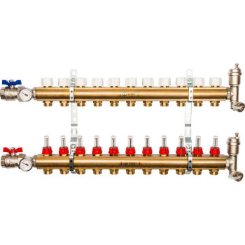 Распределительный коллектор из латуни с расходомерами STOUT 11 выходов, SMB 0473 000011