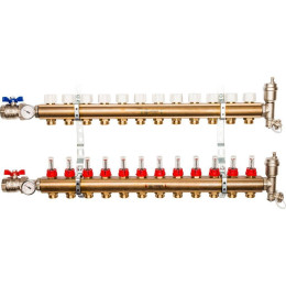 Распределительный коллектор из латуни с расходомерами STOUT 12 выходов, SMB 0473 000012