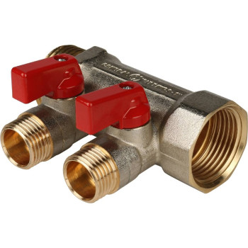 Коллектор с шаровыми кранами STOUT 1, 2 отвода 1/2 (красные ручки), SMB 6200 011202