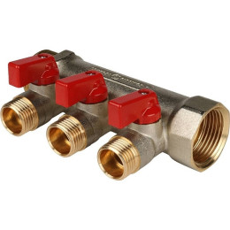 Коллектор с шаровыми кранами 1, 3 отвода 1/2 (красные ручки), SMB 6200 011203