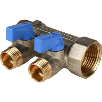 Коллектор с шаровыми кранами STOUT 1 , 2 отвода 1/2 (синие ручки), SMB 6201 011202