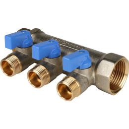 Коллектор с шаровыми кранами STOUT 1 , 3 отвода 1/2 (синие ручки), SMB 6201 011203