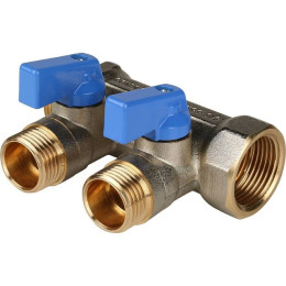 Коллектор с шаровыми кранами STOUT 3/4 , 2 отвода 1/2 (синие ручки), SMB 6201 341202