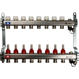Коллектор из нержавеющей стали с расходомерами, с клапаном вып. воздуха и сливом STOUT 8 выходов, SMS-0927-000008