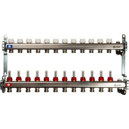 Коллектор из нержавеющей стали с расходомерами, с клапаном вып. воздуха и сливом STOUT 12 выходов, SMS-0927-000012