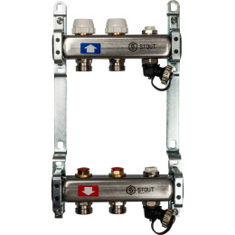 Коллектор из нержавеющей стали без расходомеров, с клапаном вып. воздуха и сливом STOUT 2 выхода, SMS-0932-000002