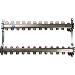 Коллектор из нержавеющей стали без расходомеров, с клапаном вып. воздуха и сливом STOUT 11 выходов, SMS-0932-000011