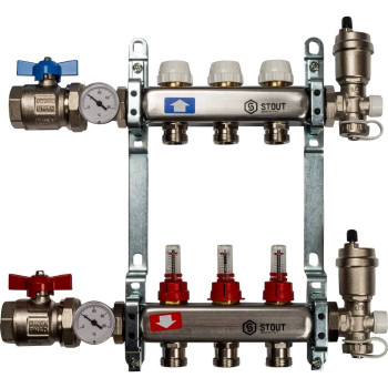 Коллектор из нержавеющей стали STOUT в сборе с расходомерами 3 вых., SMS 0907 000003