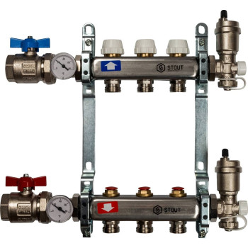 Коллектор из нержавеющей стали в сборе без расходомеров STOUT 3 выхода, SMS 0912 000003