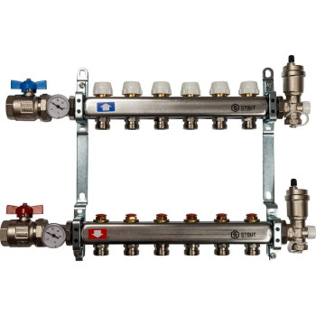 Коллектор из нержавеющей стали в сборе без расходомеров STOUT 6 выходов, SMS 0912 000006