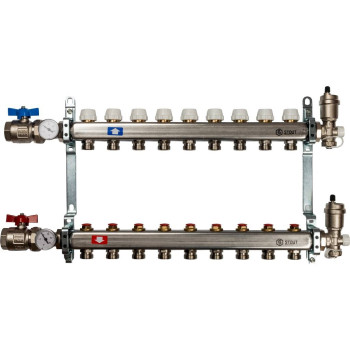 Коллектор из нержавеющей стали в сборе без расходомеров STOUT 9 выходов, SMS 0912 000009