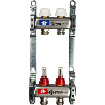 Коллектор из нержавеющей стали STOUT с расходомерами 2 вых., SMS 0917 000002