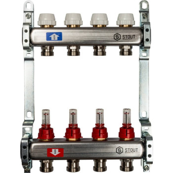 Коллектор из нержавеющей стали с расходомерами STOUT 4 выхода, SMS 0917 000004