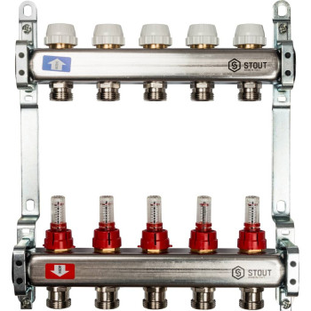 Коллектор из нержавеющей стали с расходомерами STOUT 5 выходов, SMS 0917 000005