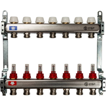 Коллектор из нержавеющей стали с расходомерами STOUT 7 выходов, SMS 0917 000007
