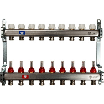Коллектор из нержавеющей стали с расходомерами STOUT 9 выходов, SMS 0917 000009
