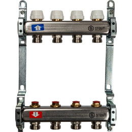 Коллектор из нержавеющей стали без расходомеров STOUT 4 выхода, SMS 0922 000004