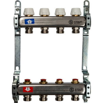 Коллектор из нержавеющей стали без расходомеров STOUT 4 выхода, SMS 0922 000004