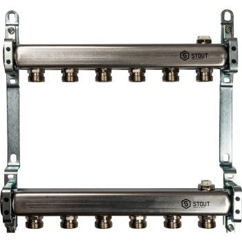 Коллектор из нержавеющей стали для радиаторной разводки STOUT 6 выходов, SMS 0923 000006