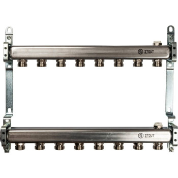 Коллектор из нержавеющей стали для радиаторной разводки STOUT 8 выходов, SMS 0923 000008