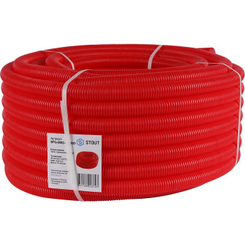 Труба гофрированная STOUT ПНД, цвет красный, наружным диаметром 28 мм для труб диаметром 20 мм, SPG-0002-502820