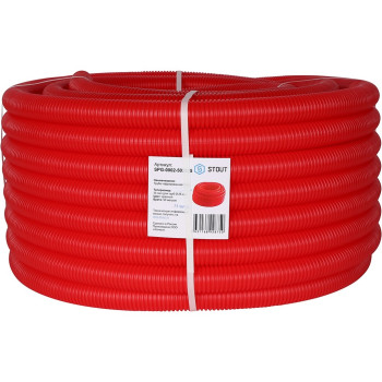 Труба гофрированная STOUT ПНД, цвет красный, наружным диаметром 35 мм для труб диаметром 25 мм, SPG-0002-503525