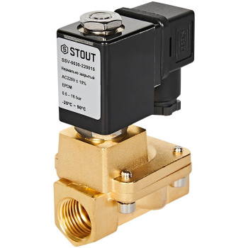 Клапан соленоидный (электромагнитный) STOUT непрямого (пилотного) действия НЗ 220В G1/2, SSV-0030-220015