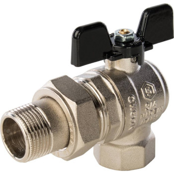 Кран шаровой полнопроходной STOUT угловой, ВР/НР, ручка бабочка 3/4, американка, SVB-0008-000020