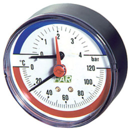 Термоманометр 1/2", торцевое соединение, 0-4 бар, 0...120°С, ф80 мм FAR