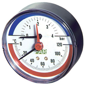Термоманометр 1/2", торцевое соединение, 0-10 бар, 0...120°С, ф80 мм FAR