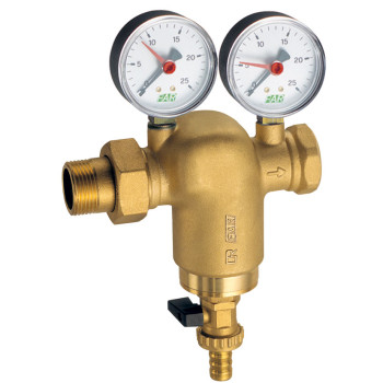 Фильтр 3/4" латун.,ВР-американка, с манометр.,300мкм, Max: 95 °C, 25 бар