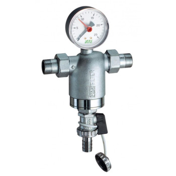 Фильтр 1/2", НР-НР, 300 мкм, с манометром, Tmax: 95 °С, 25 бар FAR