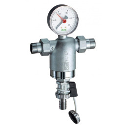Фильтр 1/2", НР-НР, 100 мкм, с манометром, Tmax: 95 °С, 25 бар FAR
