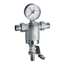 Фильтр 1/2" НР-НР, с манометром, 100мкм, Max: 95 °C, 25 бар (+ EPDM прокладка FD 8722 12 — 2 шт.)