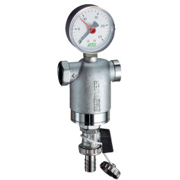 Фильтр 1/2", ВР-ВР, 100 мкм, с манометром, Tmax: 95 °С, 25 бар FAR