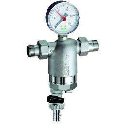 Фильтр 3/4", НР-НР, 300 мкм, с магнитной вставкой, с манометром, Tmax: 95 °С, 25 бар FAR