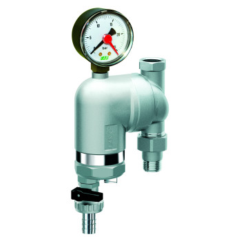 Фильтр с поворотным соединением, 1/2", ВР-НР, 300 мкм, с магнитной вставкой, с манометром, Tmax: 95 °С, 25 бар FAR