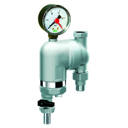Фильтр с поворотным соединением, 1/2", ВР-НР, 100 мкм, с магнитной вставкой, с манометром, Tmax: 95 °С, 25 бар FAR