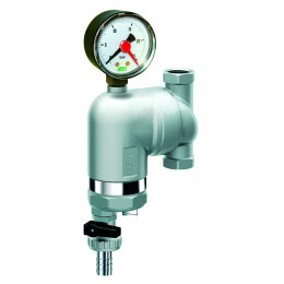 Фильтр с поворотным соединением, 1/2", ВР-ВР, 100 мкм, с магнитной вставкой, с манометром, Tmax: 95 °С, 25 бар FAR
