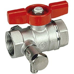Кран шаровой со сливом, стандартный проход, 1/2”, сливной кран 1/4”, ручка-Бабочка, красная, ВР-ВР,