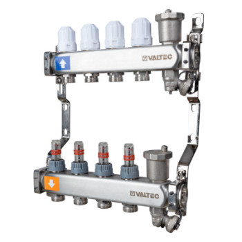 Коллекторный блок из нержавеющей стали с регулирующими клапанами и расходомерами 1", 2 x 3/4", "евроконус"