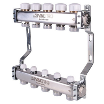 Коллекторный блок из нержавеющей стали с регулирующими и балансировочными клапанами 1", 9 x 3/4", "евроконус"