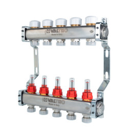 Коллекторный блок из нержавеющей стали с регулирующими клапанами и расходомерами 1", 5 x 3/4", "евроконус"