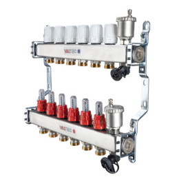 Коллекторный блок из нержавеющей стали с регулирующими клапанами и расходомерами 1", 5 x 3/4", "евроконус"