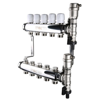 Коллекторный блок из нержавеющей стали с регулирующими и балансировочными клапанами 1", 10 x 3/4", "евроконус"