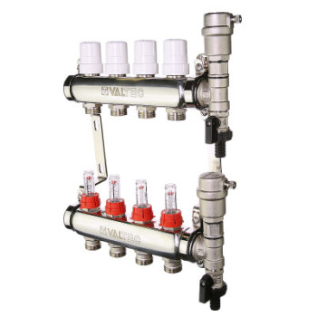 Коллекторный блок из нержавеющей стали с регулирующими клапанами и расходомерами 1", 6 x 3/4", «евроконус»