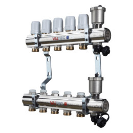 Коллекторный блок латунный c регулирующими и балансировочными клапанами 1", 11 x 3/4", "евроконус"
