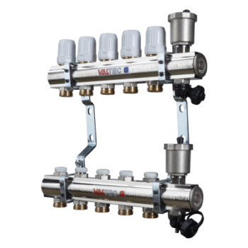 Коллекторный блок латунный c регулирующими и балансировочными клапанами 1", 4 x 3/4", "евроконус"